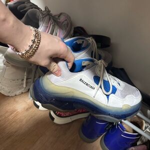 Balenciaga White and Blue Athletic Shoes